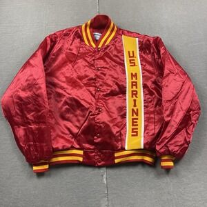 Vintage Swingster US Marines Jacket Mens XL Red Satin Varsity USA Snap 80s 90s